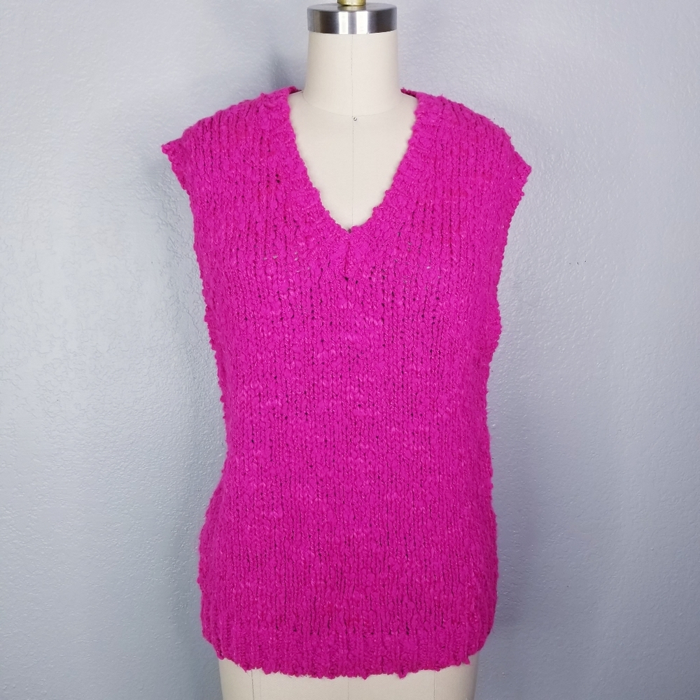 Vintage 90s hot pink chunky knit sweater vest small barbiecore